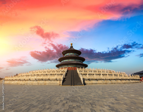 Temple of Heaven landscape at sunset in Beijing,chinese cultural symbols photo