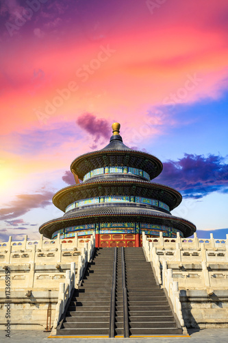 Photography Temple of Heaven landscape at sunset in Beijing,chinese cultural symbols