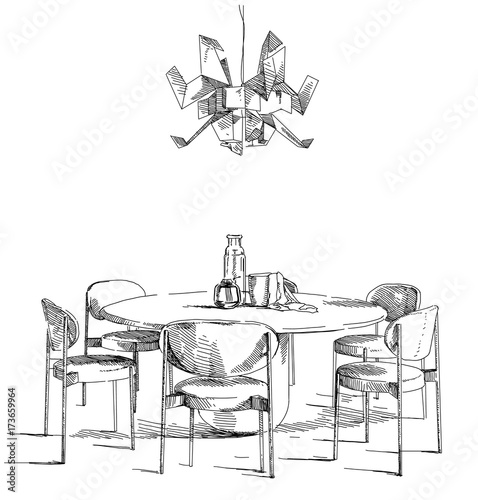 Modern interior hand drawing vector.