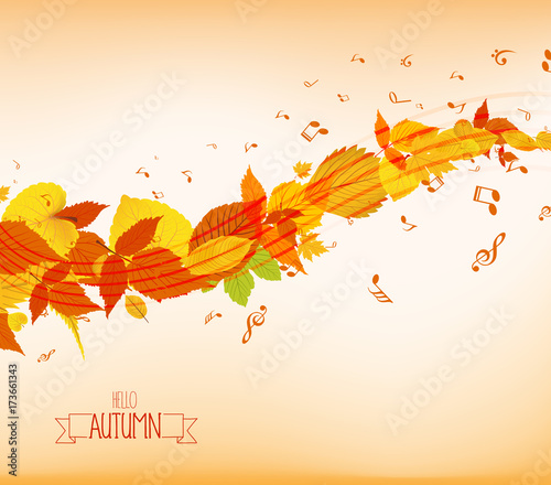 Vector Illustration of an autumn leaves and musical is my soul background