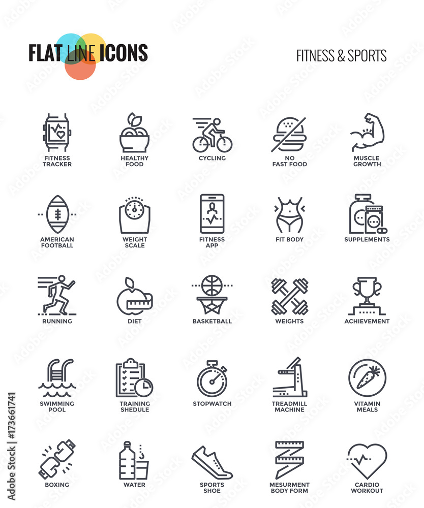 Flat line icons design-Fitness and Sports