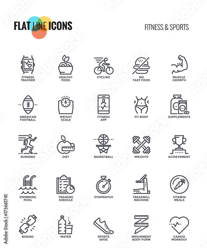 Flat line icons design-Fitness and Sports