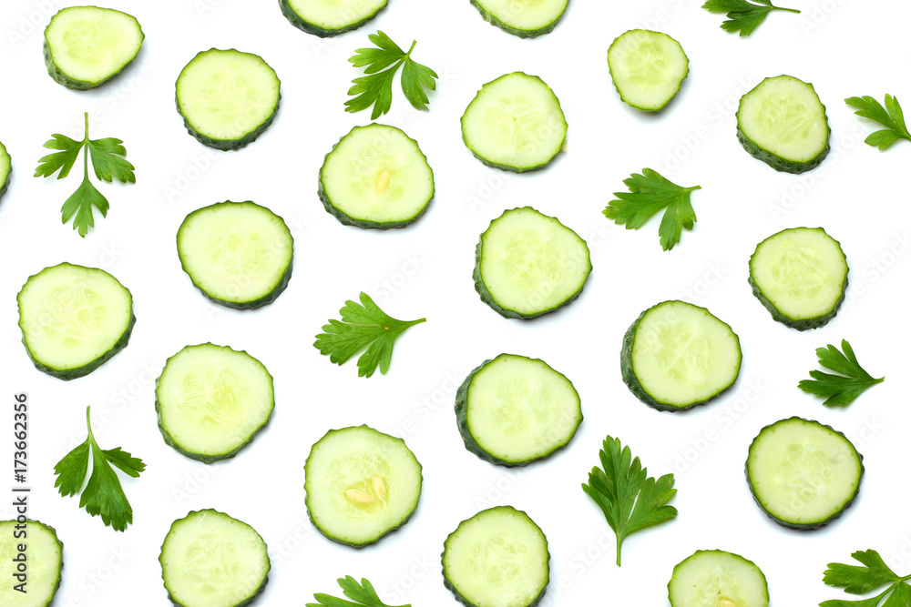 sliced cucumber isolated on a white background top view sliced cucumber isolated on a white background top view