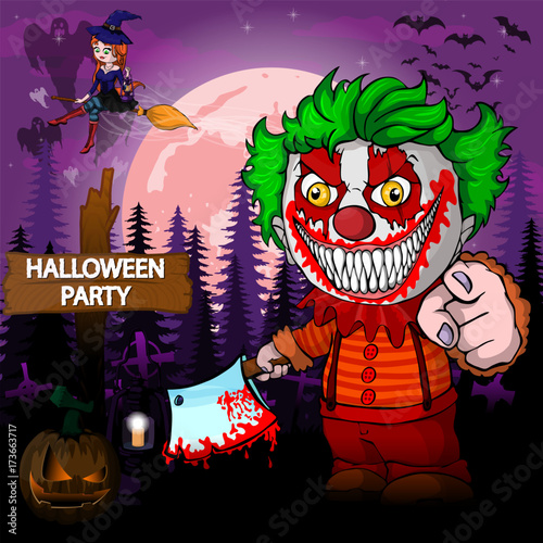 Halloween Party Design template with clown
