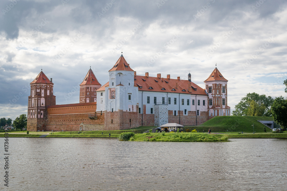 Mir Castle, cloudy sky. Belarus, Europe