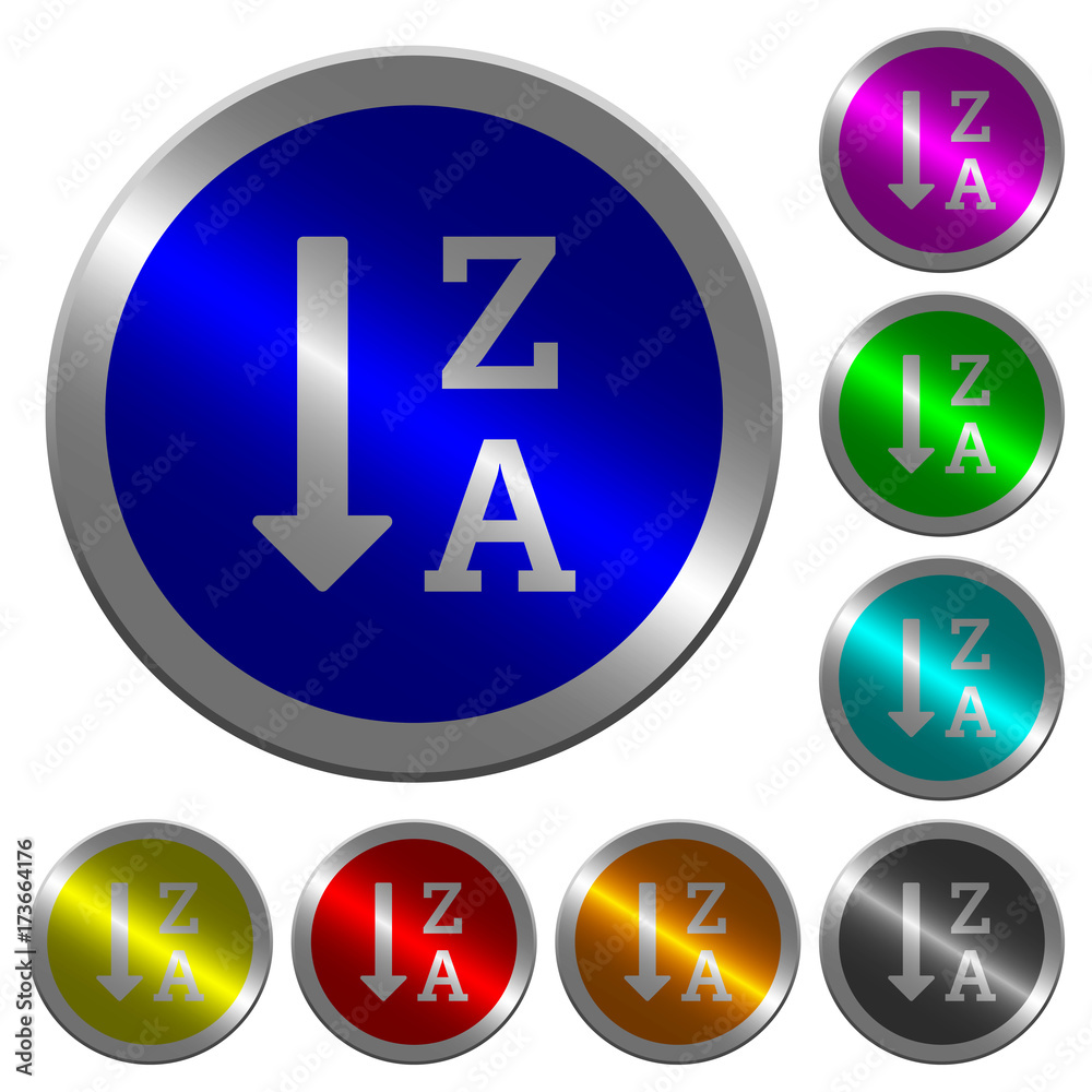 Alphabetically descending ordered list luminous coin-like round color buttons Alphabetically descending ordered list luminous coin-like round color buttons