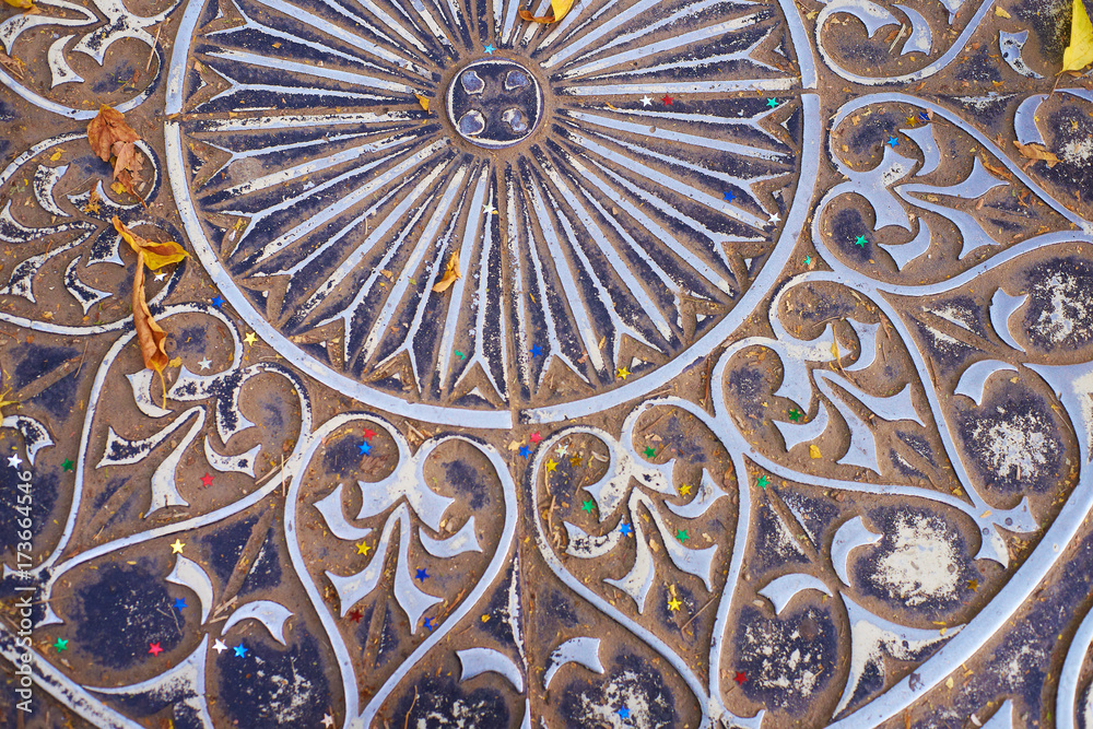 eastern ornament on a metal plate eastern ornament on a metal plate