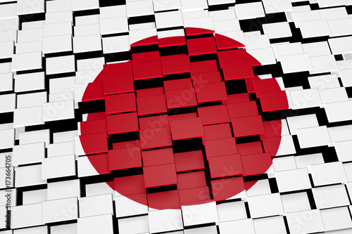 Japan flag background formed from digital mosaic tiles, 3D rendering photo