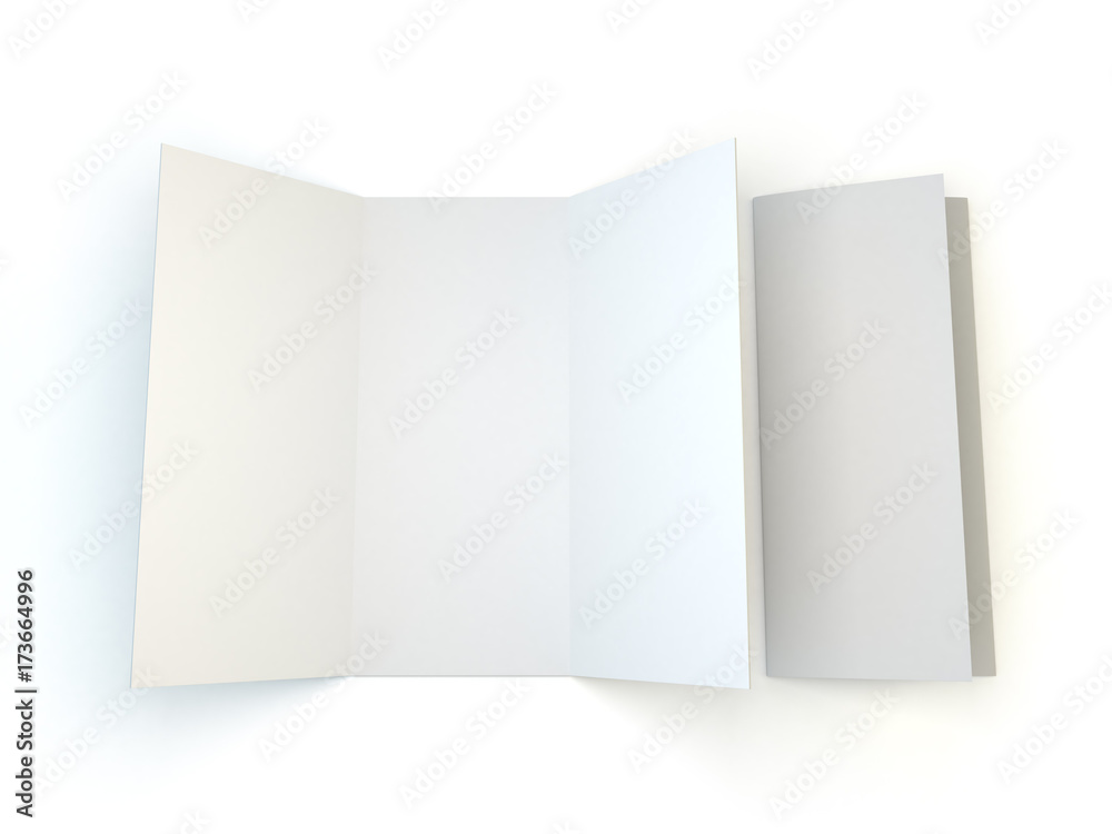 Leaflet white template paper. 3D rendering