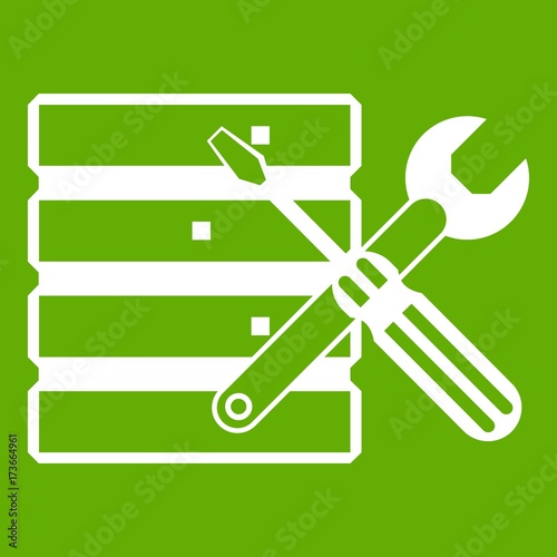 Database with screwdriverl and spanner icon green