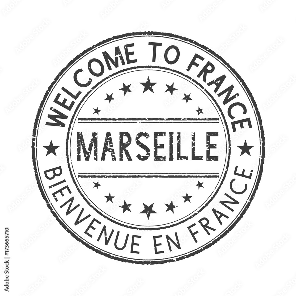 Welcome to France, Marseille. Tourist black stamp