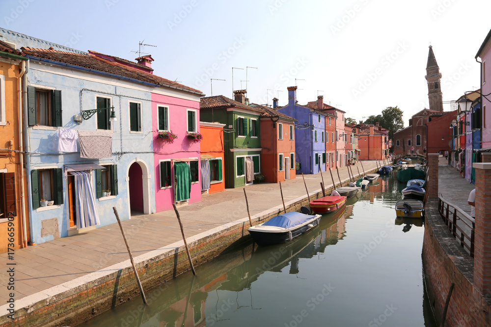 colored houses in the island of Burano in Venice in Italy