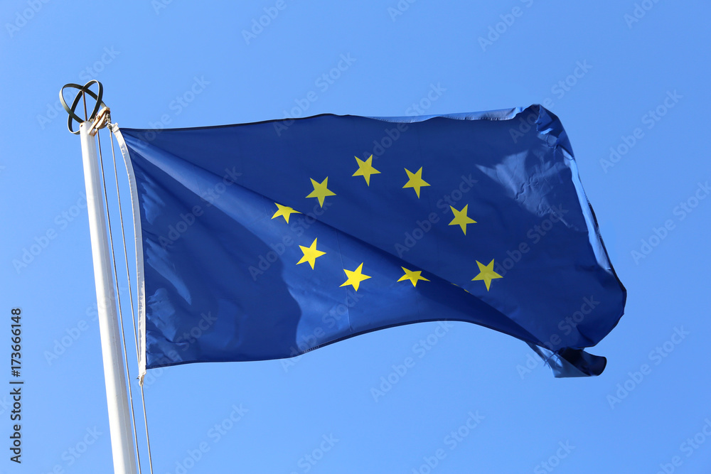 european flag with yellow stars waving