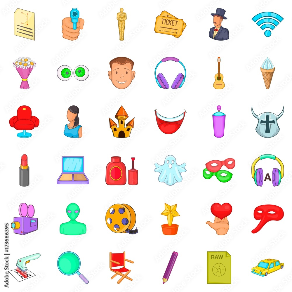 Movie icons set, cartoon style Movie icons set, cartoon style