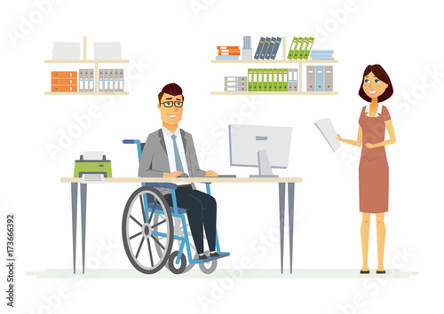 Person with disabilities at work - modern cartoon people characters illustration