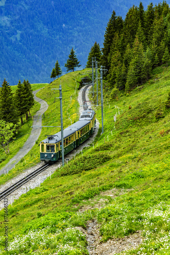 Swiss Alps with cogwheel railway at Wengen