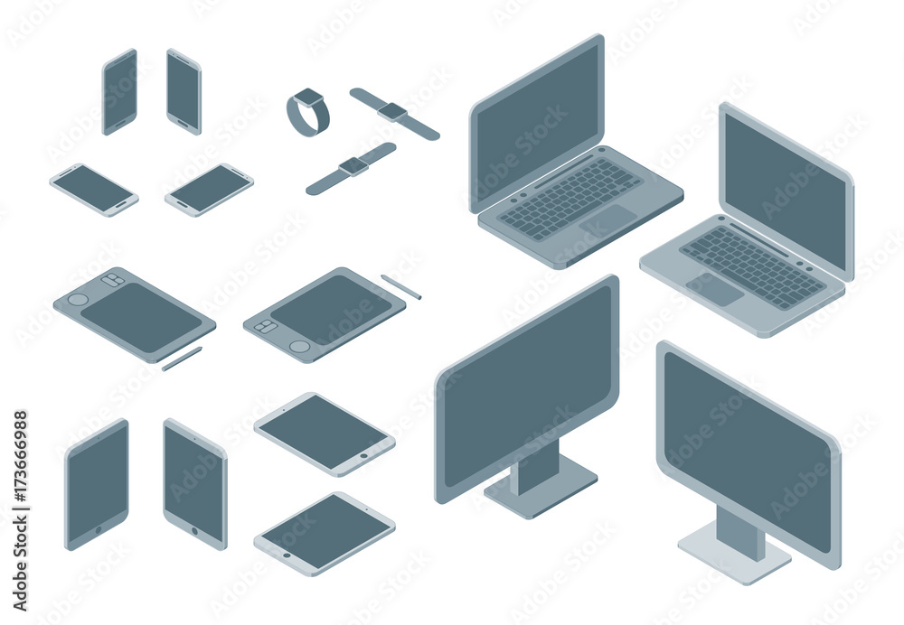 Technology Devices Set Isometric View. Vector Technology Devices Set Isometric View. Vector