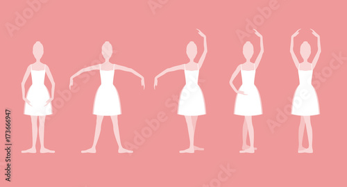 Cartoon Five Basic Ballet Positions Set. Vector