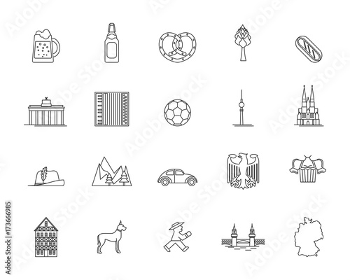 Symbol of Germany Thin Line Icon Set. Vector