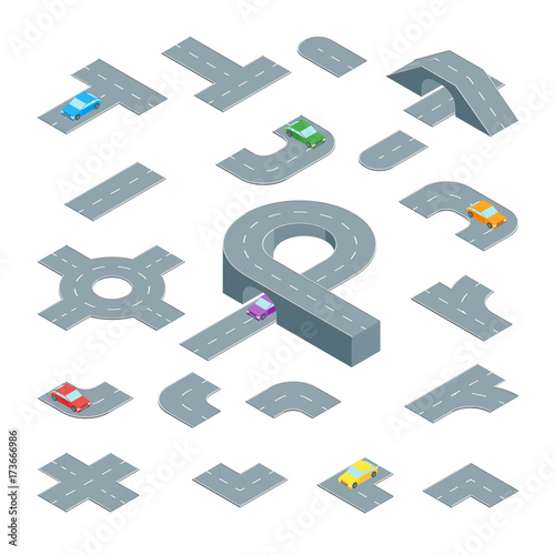 Road Element Set Isometric View. Vector