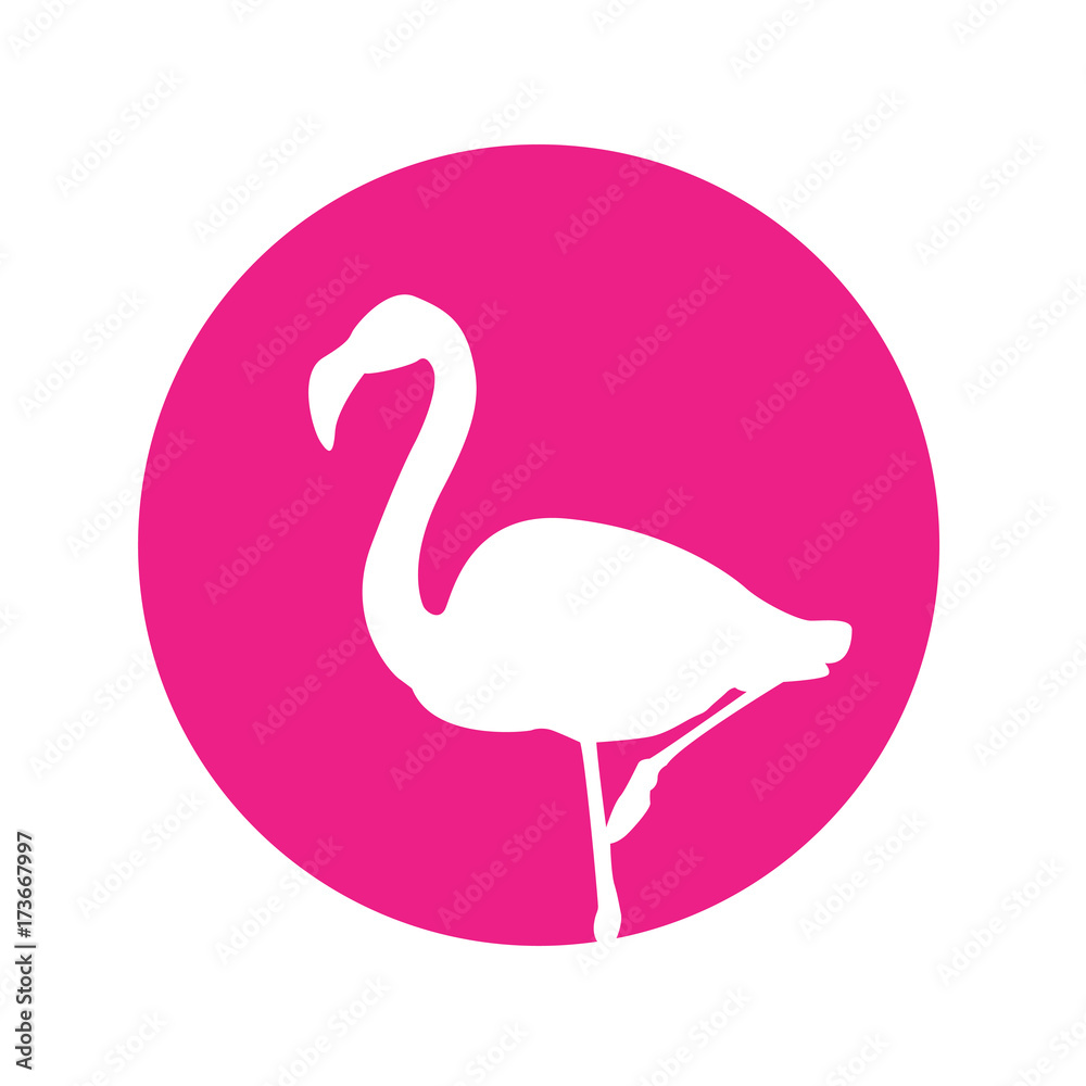 Naklejka premium Icono plano flamenco en circulo rosa