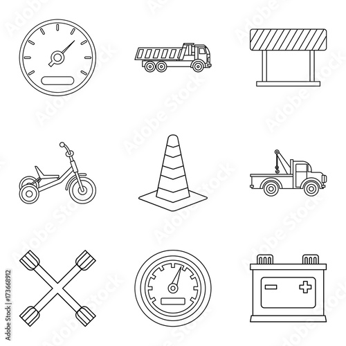 Service car icons set, outline style