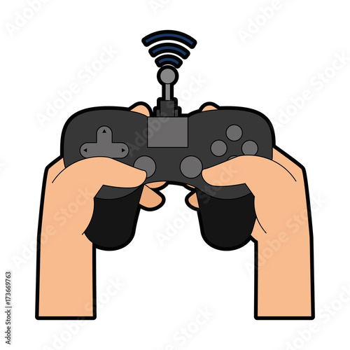 hand user with drone remote control icon