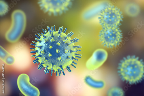 Human pathogenic viruses and bacteria, 3d illustration photo