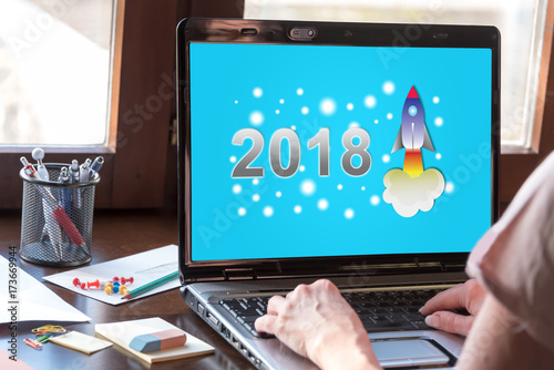 New year 2018 concept on a laptop screen