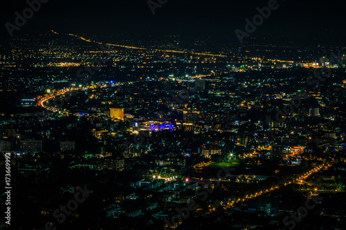Obraz na płótnie Night city scape at top view point of Chiang Mai, Thailand. w salonie