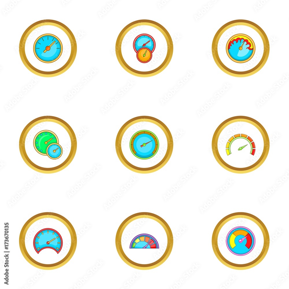 Speed measurement icons set, cartoon style Speed measurement icons set, cartoon style