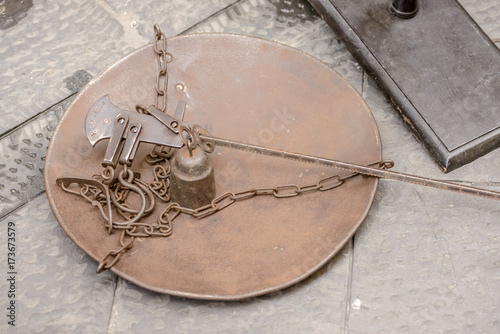 old steelyard on sale at street market, Chiavari , Italy