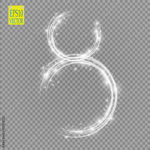 Alphabets Number 8 eight of white glittering stars on transparent background. Illustration vector