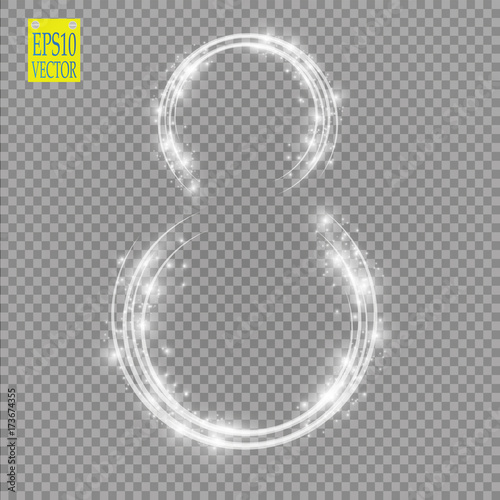 Alphabets Number 8 eight of white glittering stars on transparent background. Illustration vector