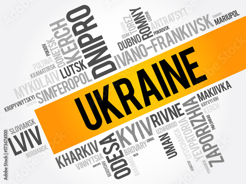 List of cities in Ukraine word cloud collage, business and travel concept background photo