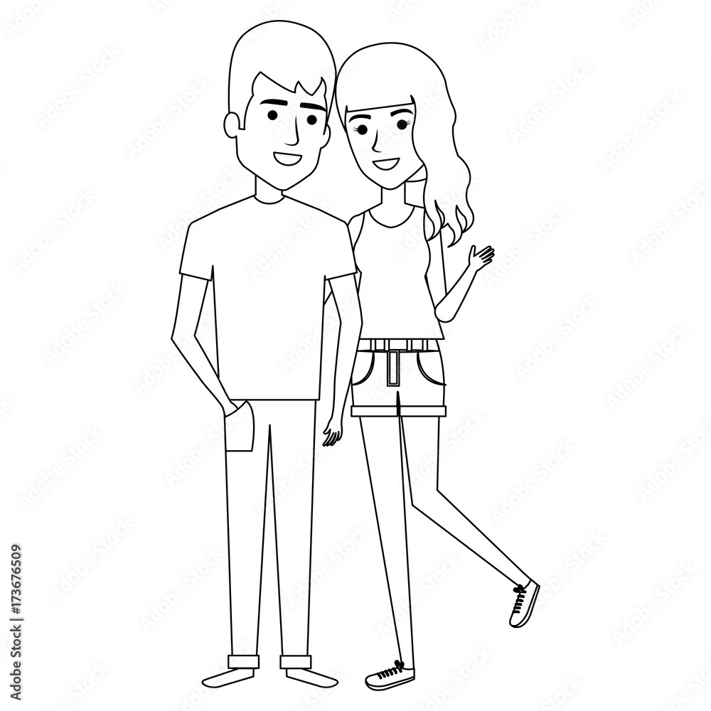 young couple standing avatars young couple standing avatars