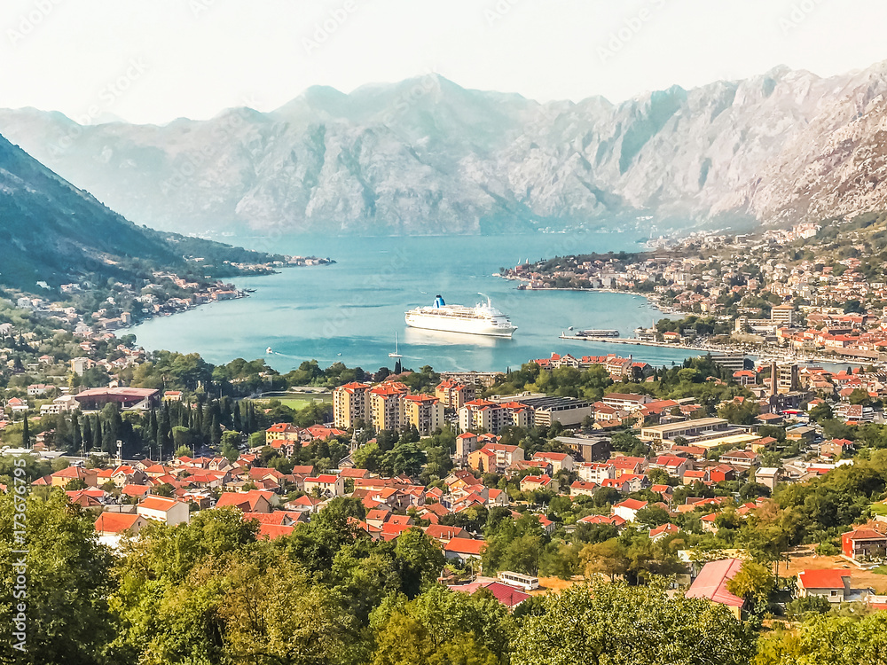 View of Kotor, Montenegro. Kotor Bay is one of the most beautiful places on the Adriatic Sea, a preserved Venetian fortress, old tiny villages, medieval towns and picturesque mountains.