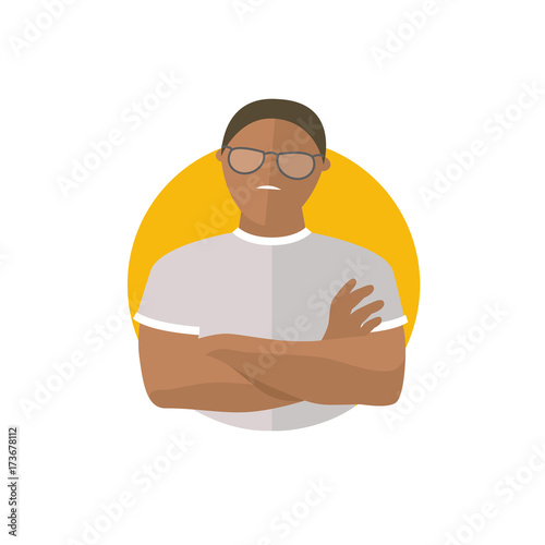 Proud, overproud black man, flat vector icon