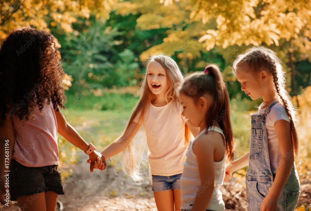 Group of Kids Playing Cheerful Park Outdoors. Children Friendship Concept Group of Kids Playing Cheerful Park Outdoors. Children Friendship Concept