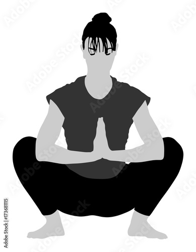 Woman exercises yoga, Yoga pose vector silhouette illustration isolated on white background. 