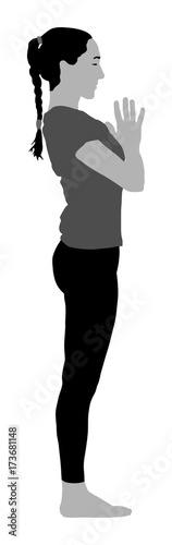 Woman exercises yoga, Yoga pose vector silhouette illustration isolated on white background. 