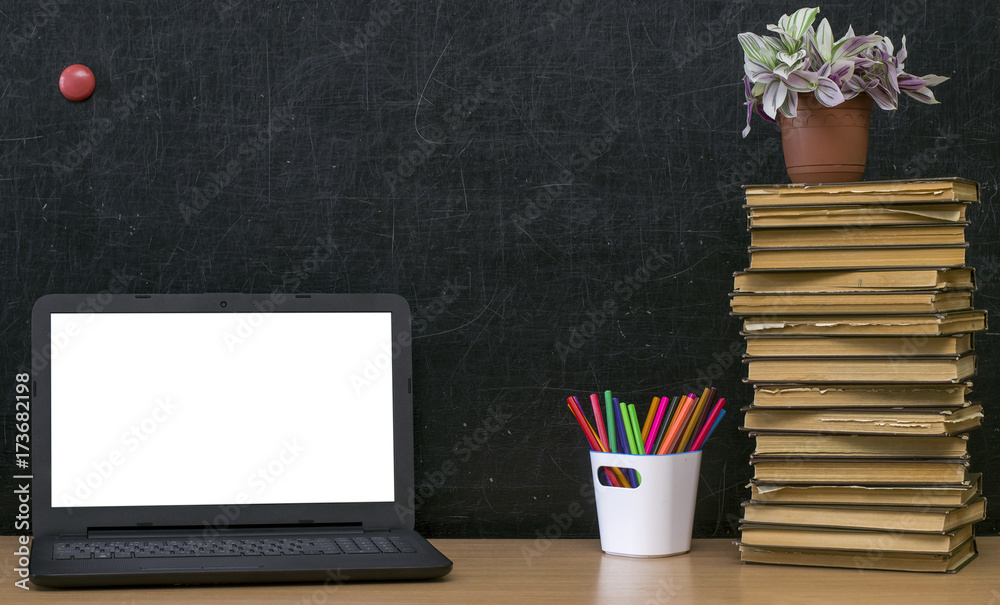 Teacher or student desk table. Education background. Education mockup