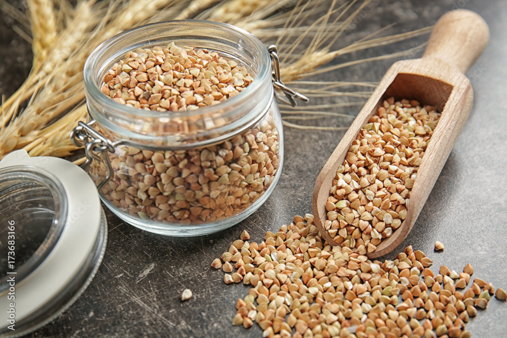 Composition with buckwheat on dark background Composition with buckwheat on dark background