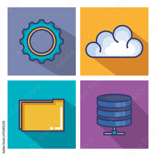 cloud computing set flat icons vector illustration design