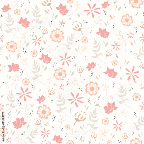 Seamless pattern with multiple floral illustration and white background.
