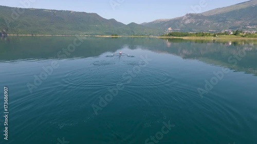 Aerial view of Rowing boat on lake