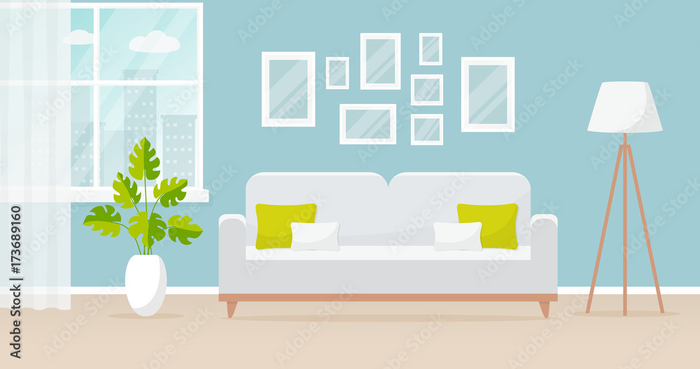 Interior of the living room. Vector banner. - obrazy, fototapety, plakaty 