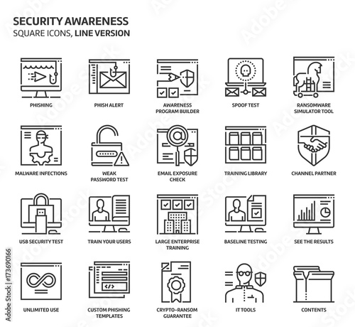 Security awareness square icon set
