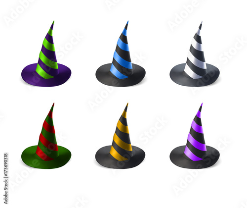 Witch hats set isolated on white background