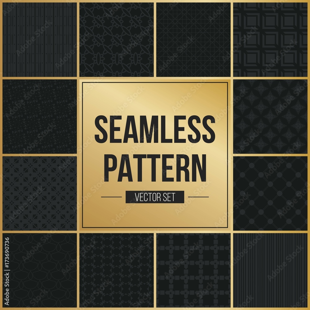 Obraz premium Abstract concept vector monochrome geometric pattern. Dark blue, gold minimal background. Creative illustration template. Seamless stylish texture. For wallpaper, surface, web design, textile, decor.